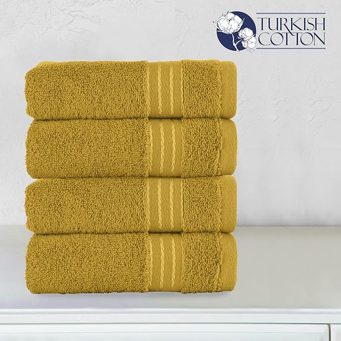 Elegant Comfort Premium Turkish Cotton 4 Pack Hand Towel Set - 16 x 28 inch, Luxurious Hotel Spa Quality 100% Turkish Cotton 4PC Hand Towel Set - Highly Absorbent - Soft Bathroom Towels, Gold