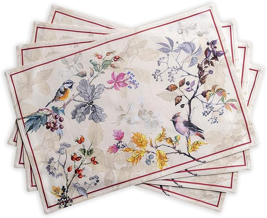 Maison d' Hermine Placemats Set of 4 100% Cotton Washable Cloth Place Mats, Reusable Table Mats for Kitchen Dining Decoration, Party, Wedding, Restaurant (Equinoxe - Beige, 13" x 19")