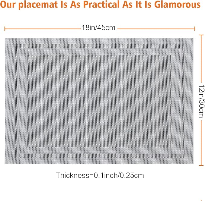 Placemats Set of 6,Washable,Heat and Stain Resistant Indoor/Outdoor Place mats, Vinyl Woven Non Slip Table Mats for Restaurant Table Protection, PVC Table Mats(Dark Gray, 6PCS)