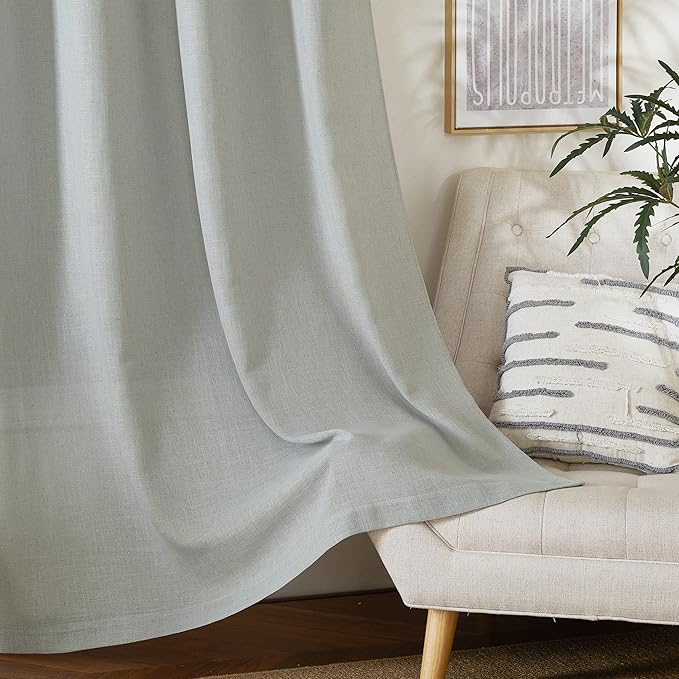 NICETOWN Linen Gray Curtains 84 inches Length 2 Panels Set, Grommet Flax Linen Burlap Semi Sheer Eclectic Drapes Privacy with Light Filtering for Kids Room/Living Room, W52 x L84