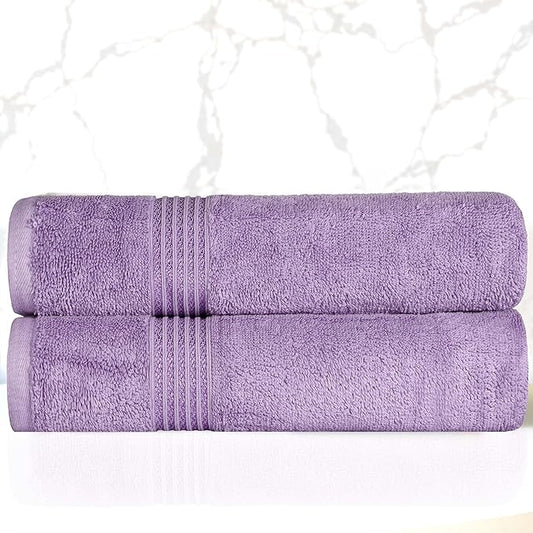 Superior Egyptian Cotton Bath Towel Set, Home Bathroom Towels, Master, Guest Bath, Decor Essentials, Quick Dry, Absorbent, Large Body Towels, Spa, Hotel, Resort, Adult, Kids, Set of 2, Royal Purple