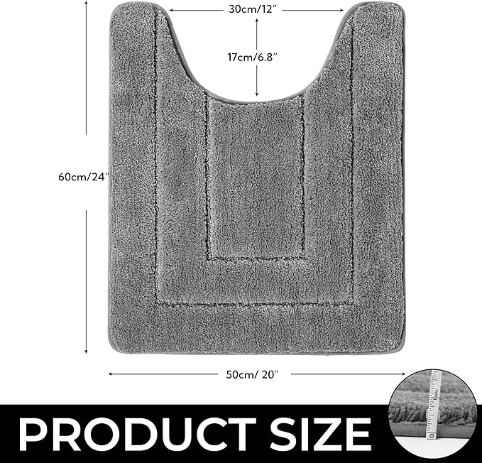 GRANNY SAYS Bathroom Toilet Rugs U Shaped, Bath Mats for Bathroom, Bath Rugs Non Slip Washable, Absorbent Microfiber Toilet Mat, Soft Plush Shaggy Bath Carpet, 20" x 24", Deep Gray