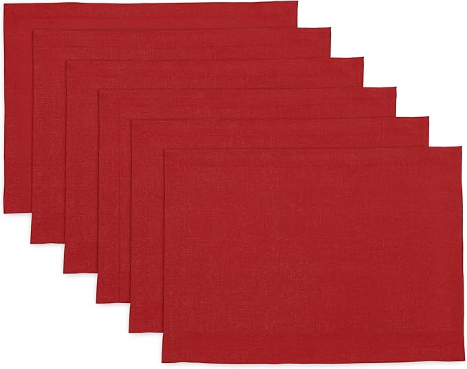 Solino Home Linen Red Placemats Set of 6-100% Pure Linen Placemats 14 x 19 Inch for Summer - Fete