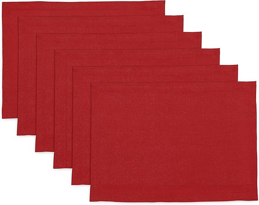 Solino Home Linen Red Placemats Set of 6-100% Pure Linen Placemats 14 x 19 Inch for Summer - Fete