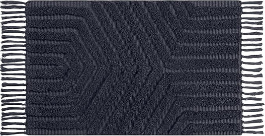 Boho Bathroom Rug 2' x 3', Washable Hand-Woven Tufted Cotton Rug with Tassels for Entryway 24x36 inch, Foyer, Bedroom, or Kitchen - Dark Grey