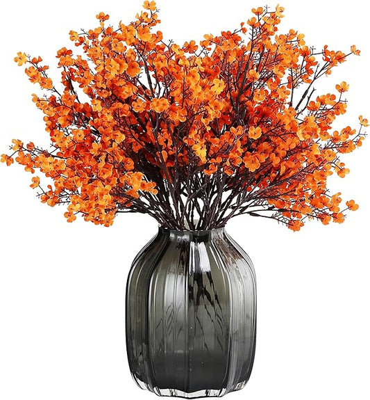 JAKY-Global Babys Breath Orange Silk Artificial Flowers 6 Bundle European Fake Silk Plants Decor Wedding Party Farmhouse Decoration Bouquets Real Touch DIY Home Garden (Orange 6pcs)