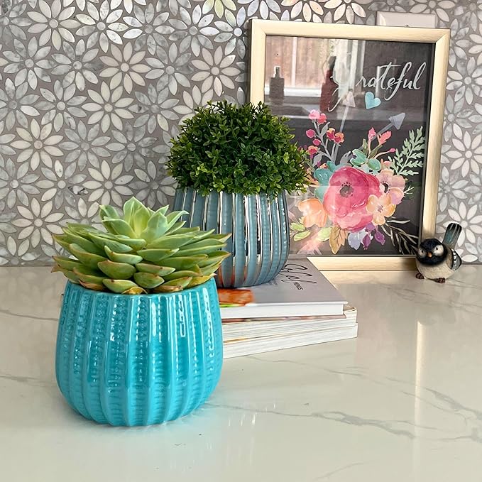 Admired By Nature 4" Ceramic Flower Planter, Ceramic Pot Planter, Indoor Ceramic Bowl, Houseplant Ceramic Pot, Decorative Planter for Indoor Plant Succulent Plant Home Décor, Lightweight, Teal