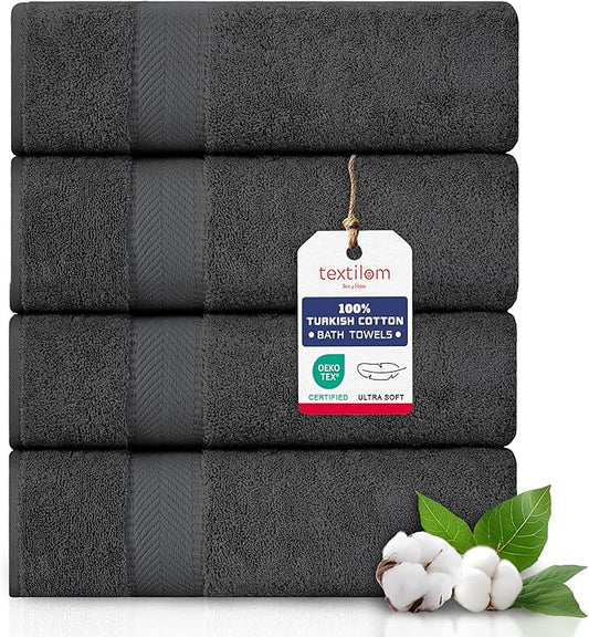 TEXTILOM Bath Towel Set – Hotel and Spa Quality & Soft & Absorbent & Quick Dry Bath Towels for Bathroom – 100% Turkish Cotton Bathroom Towels Set of 4 (27 x 54 inches)- Black