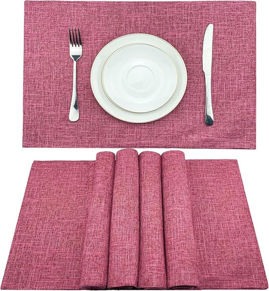 Weabetfu Cloth Placemats Set of 6 Heat Resistant Dining Table Placemmats Cotton Linen Machine Washable Kitchen Table Mats Wrinkle Free Thick Fabric Place Mat,Easy to Clean,13"x19"