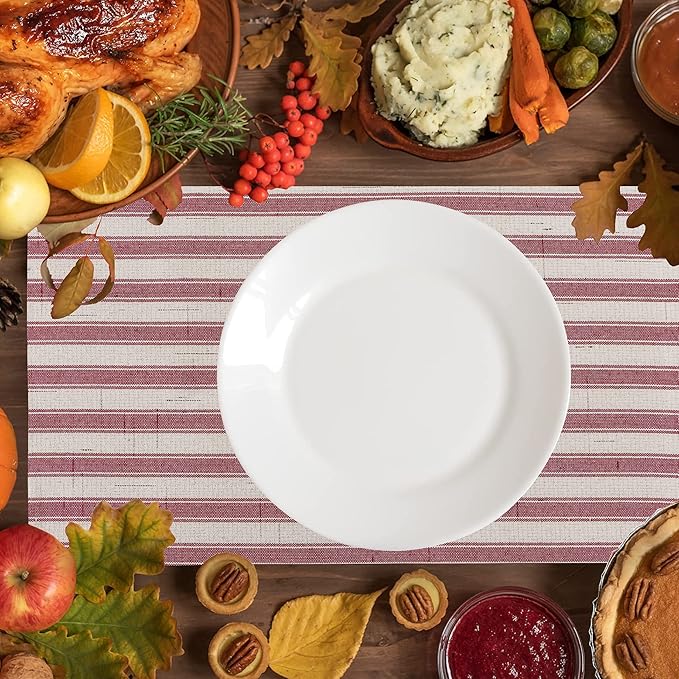 Home Brilliant Red Placemats Set of 6 Dinner Farmhouse Placemats Decoration Heat Resistant Dining Table Place Mats for Kitchen Table Decor, 13 x 19 inches, Stripes, Crimson