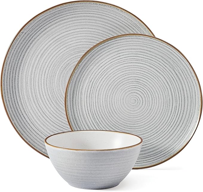 Pfaltzgraff Rowan Gray 12 Piece Plate Bowl Dinnerware Set, Service for 4