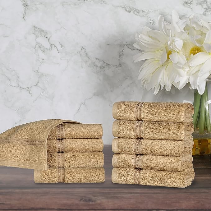 Superior 100% Long Staple Combed Cotton Face Towels, 10 Piece, Toast
