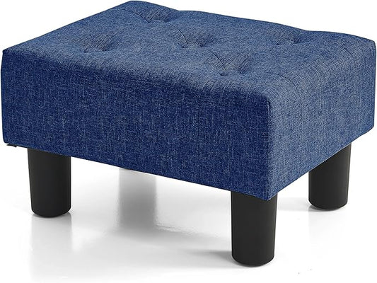 BRIAN & DANY Small Foot Stool, Linen Foot Stools with Legs, Stable Small Footstool for Living Room, Blue