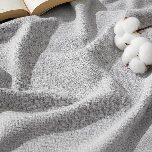 Bedsure 100% Cotton Large Blanket Oversized King for Bed 120x94 inches - Breathable Soft Cozy Herringbone Woven Blanket for Summer, Couch Cover, Grey