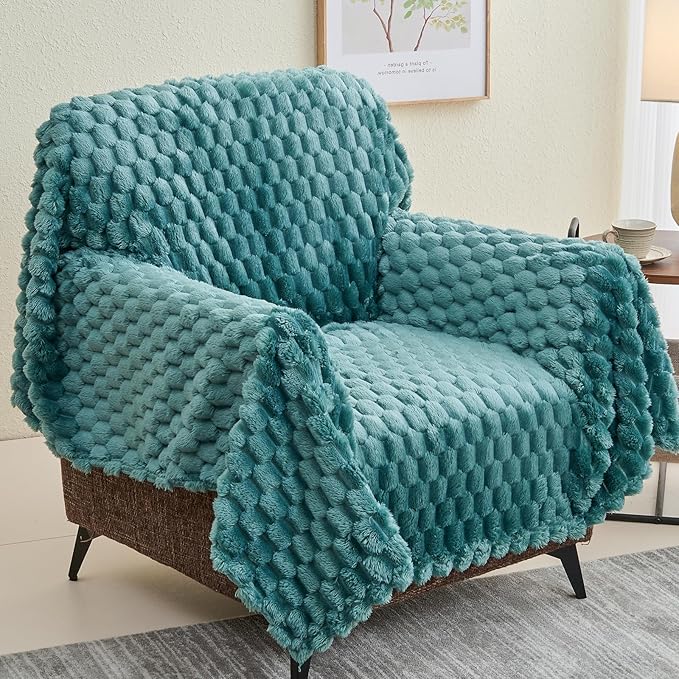 NEWCOSPLAY Super Soft Queen Blanket Light Teal Premium Silky Flannel Fleece 3D Clouds Stylish Jacquard Lightweight Bed Blanket All Season Use 350GSM (Light Teal, Queen(90"x90"))