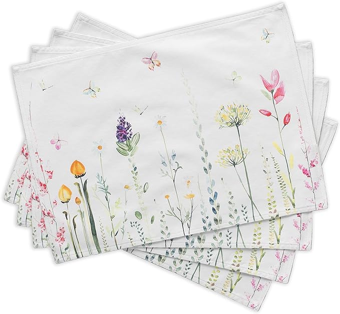 Maison d' Hermine Placemats Set of 4 100% Cotton Washable Cloth Place Mats, Reusable Table Mats for Kitchen Dining Decoration, Party, Wedding, Restaurant Spring/Summer (Botanical Fresh, 13" x 19")