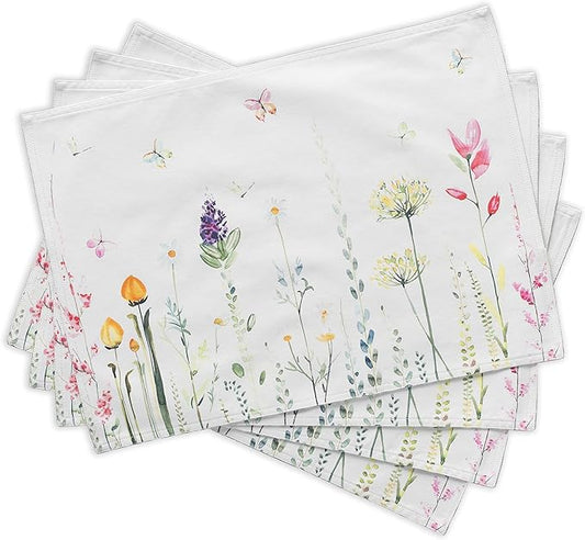 Maison d' Hermine Placemats Set of 4 100% Cotton Washable Cloth Place Mats, Reusable Table Mats for Kitchen Dining Decoration, Party, Wedding, Restaurant Spring/Summer (Botanical Fresh, 13" x 19")
