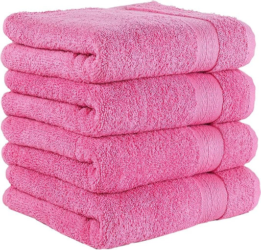Quick-Dry, Soft & High Absorbent Hand Towels 16"x29" Cotton Turkish Hand Towel Set of 4 | Daily Use 100% Cotton Towels for Bathroom, Gym & More | Bathroom Hand Towels (4 Pcs, Hot Pink)
