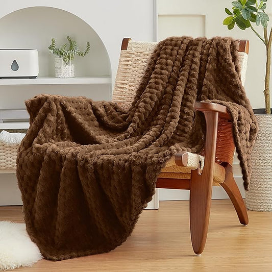 EXQ Home Fleece Throw Blanket for Couch or Bed - 3D Imitation Turtle Shell Jacquard Decorative Blankets - Cozy Soft Lightweight Fuzzy Flannel Blanket Suitable for All Seasons(50"×60",Brown)