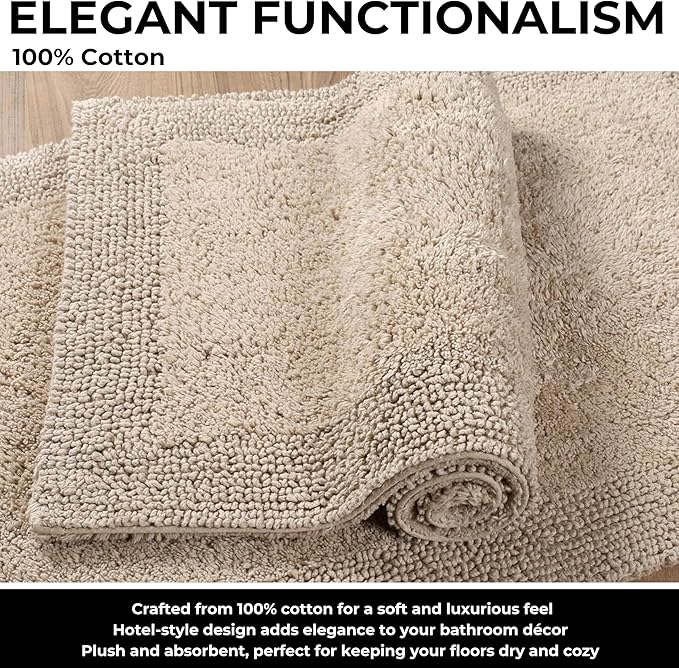 Bedding Craft Bathroom Matts, Bath Mat Rug, Bathroom Rug Mat, Cotton Rugs White, Reversible White Cotton Bath Mat Rug, Water Absorbent Cloth Bathmat for Outside Bathtub, Machine Washable 21x34 Linen