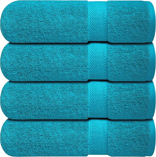 Infinitee Xclusives Luxury 100% Ring-Spun Cotton Bath Towels Set of 4 (27x54 inches) – Soft, Absorbent & Quick-Drying Towels for Bathroom, Gym, Spa & Hotel Use (Serene Teal)