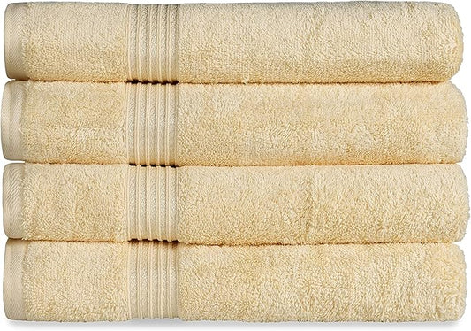 Superior Egyptian Cotton 4-Piece Bath Towel Set for Shower, Bath, Spa, Resort, Hotel, Soft Body Towels, Airbnb Essentials, Apartment, Dorm, Quick Dry, Absorbent, Bathroom Basics, Canary