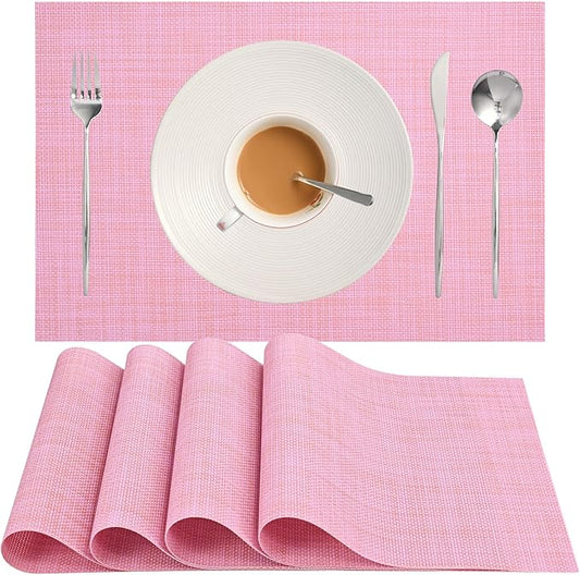 Zupro Placemats Set of 4 Washable Heat-Resistant Non Slip Braided Table Mats Woven PVC Vinyl Kitchen Dining Patio Table Place Mats for Dinner Parties BBQs Indoor and Ourdoor Use.18"x12"(Pink)