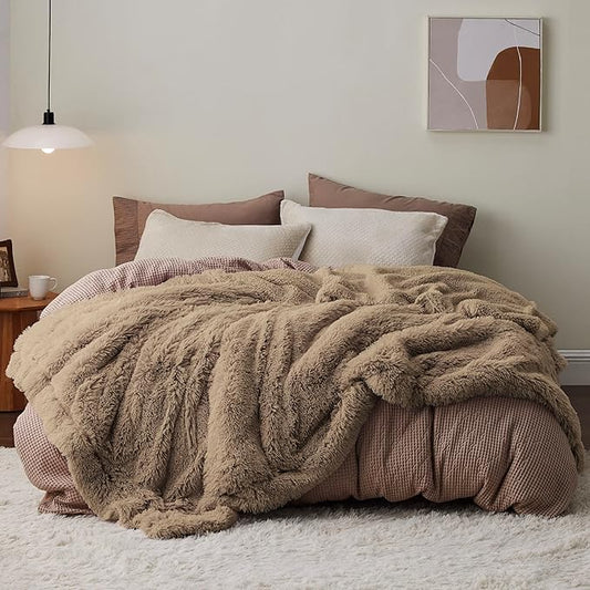 Bedsure Fluffy Brown King Size Blanket for Bed, Thick Soft Sherpa Faux Fur Fleece Bedding Fuzzy Plush Winter Warm Heavy Oversize Big Large King Blanket, Cozy Brown Gifts for Men Women, 108x90