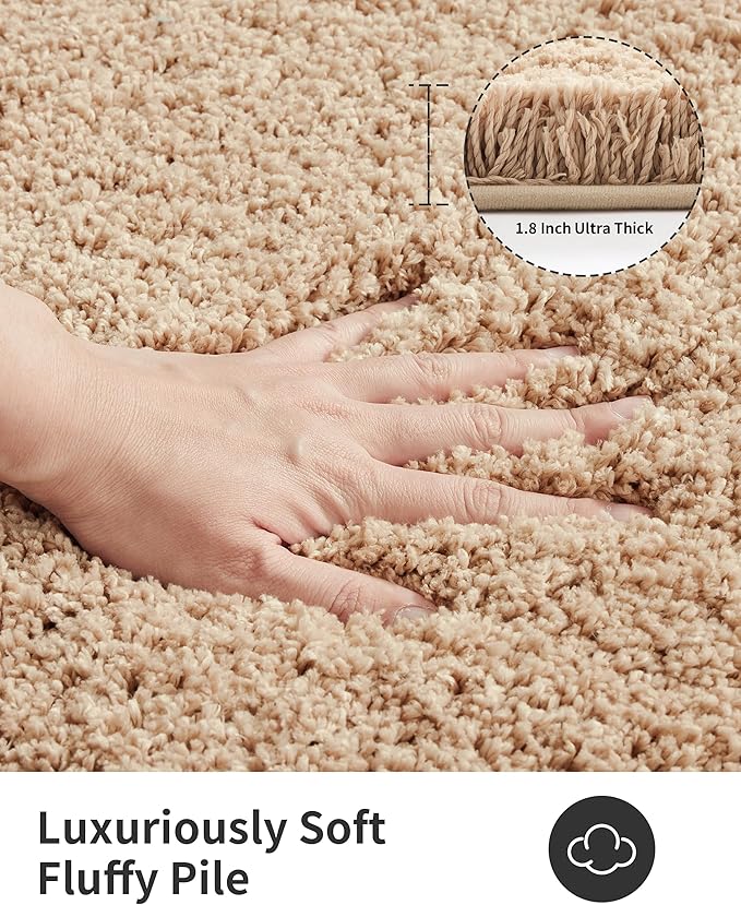 ILANGO Beige Bathroom Rugs 36" × 24" Non Slip & Super Absorbent Extra Thick Soft, Washable Bath Mat for Floor, Microfiber Plush Shaggy Bath Rug with Rubber for Bathtub Shower Room Sink