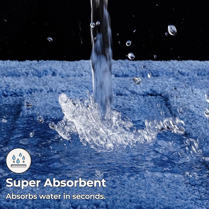 GRANNY SAYS Blue Bathroom Rugs Non Slip, 24" x 48", Large Bathroom Rugs Washable, Bath Rugs for Bath, Absorbent Bath Mats for Floor, Absorbent Shower Rug, Microfiber Bath Mat for Tub