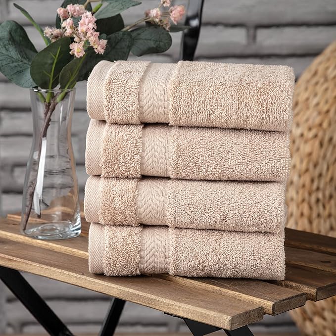 TEXTILOM Washcloths for Body and Face – Hotel and Spa Quality & Soft & Absorbent & Quick Dry Wash Cloths for Your Body – 100% Turkish Cotton Wash Clothes Towel Set of 4 (13 x 13 inches) - Beige