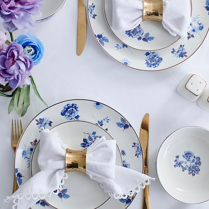 Stone Lain Viola 12-Piece Dinnerware Set Porcelain, Plates and Bowls Set, Dish Set for 4, Microwave and dishwasher Safe, Blue