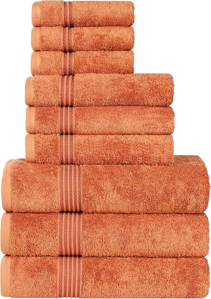 Superior Egyptian Cotton 9-Piece Towel Set, Assorted Towels for Home Bathroom, Master Bath, Decor Essentials, Includes 3 Bath, 3 Hand, 3 Face Towels/Washcloths, Quick Dry, Absorbent, Caramel Brown