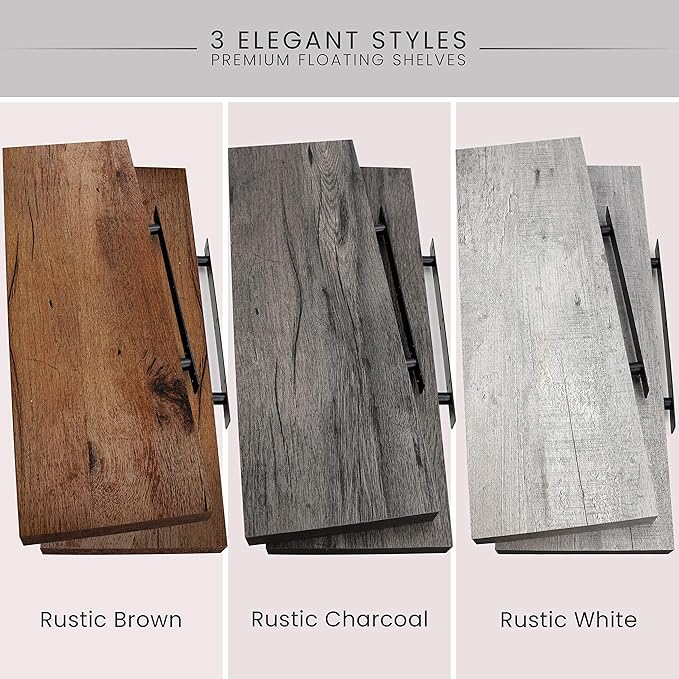 Floating Wall Shelves, 24” Wall Mounted Hanging Shelf Set for Living Room, Office, Kitchen, Bathroom &, Perfect Home Room Wall Decor, Rustic Pattern Designed – Rustic Brown