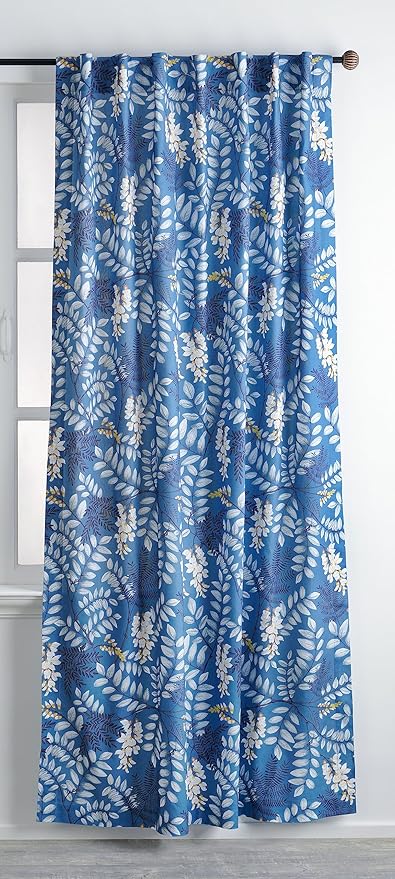 Maison d' Hermine Curtains for Living Room 100% Cotton 84 inch Length One Panel Light Filtering Curtains for Bedroom Windows with Rod and Loop Pockets Drapes (Feuillage Air Force Blue, 50" W x 84" L)
