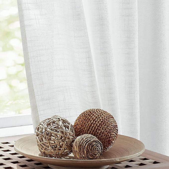 FMFUNCTEX Sliding Door Curtains White Linen Textured Sheer Curtains 84" Living Room 100" Width Extra Wide Patio Glass Door Panel Room Divider Drapes Large Semi Sheer Window Panels Rod Pocket 1 Panel