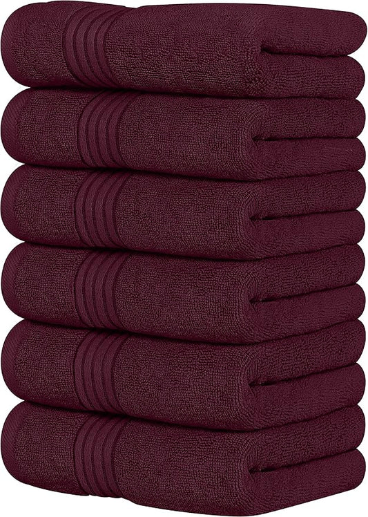 Utopia Towels 6 Piece Premium Hand Towels Set, 16 by 28 inches, 100% Ring Spun Cotton, Lightweight and Highly Absorbent Towels for Bathroom, Travel, Camp, Hotel, and Spa, Burgundy
