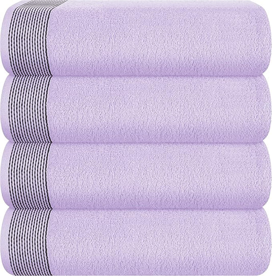 Belizzi Home Ultra Soft 4 Pack Oversized Bath Towel Set 27x54 inches, 100% Cotton Bath Towels, Highly Absorbant Compact Quickdry & Lightweight Towel, Ideal for Gym Travel Camp Pool - Purple