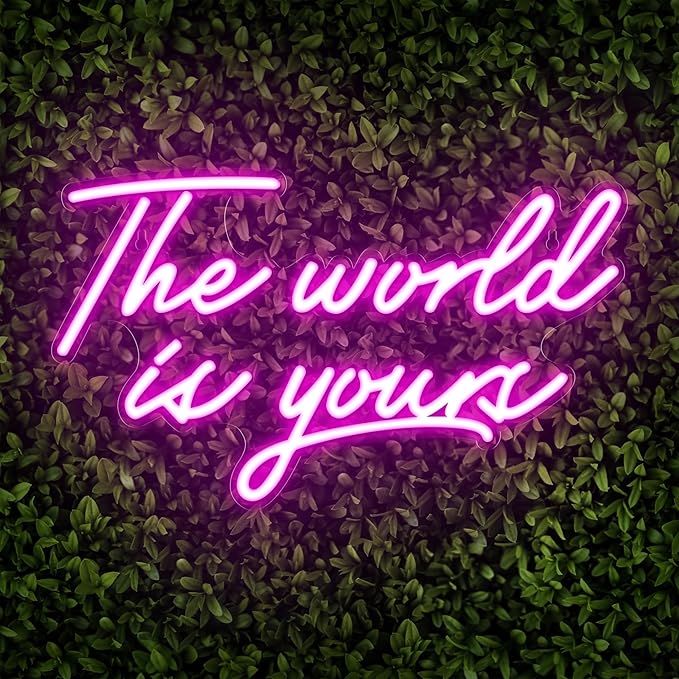 Kavaas The World Is Yours Neon Signs 16.5" x 9.8", Pink LED Neon Sign Wall Decor | The World Is Yours Led sign for Bedroom, Office, Game Room, Graduation Party, Birthday