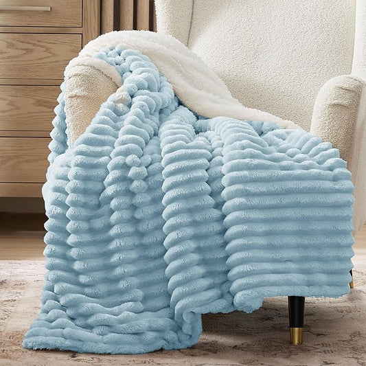 Bedsure Sherpa Throw Blanket for Couch - Super Soft Cozy Fleece Thick Warm Blanket for Winter, Plush Sky Blue Throw Gift for Women, 50x60 Inches
