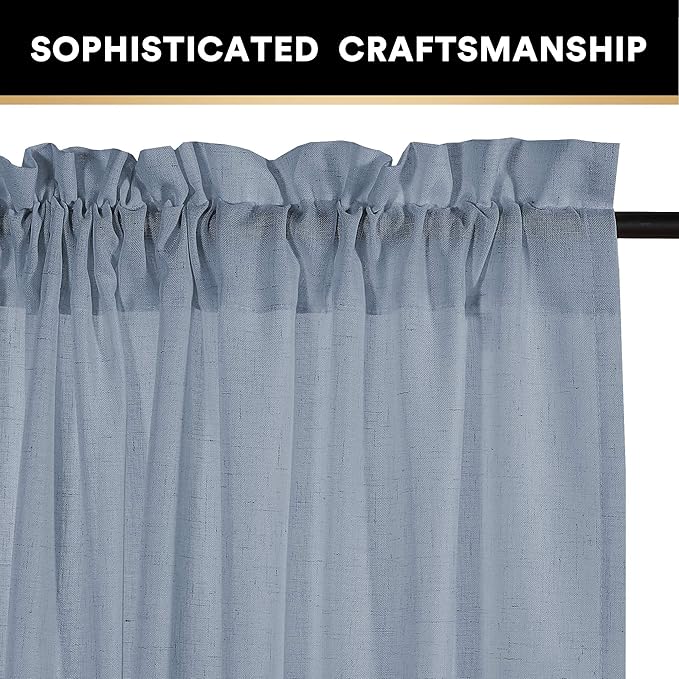 PrinceDeco Linen Curtains Rod Pocket Thick Linen Burlap Curtains for Bedroom/Children's Room Light Filtering Window Drapes Burlap Look Farmhouse Country Decor, W52 x L63, 2 Panels，Stone Blue
