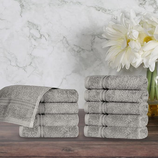 Superior Egyptian Cotton Face Towel/Washcloth Set, Small Towels for Home Bathroom, Master, Guest Bath, Decor Essentials, Quick Dry, Absorbent, Spa, Hotel, Resort, Adult, Kids, Set of 10, Charcoal