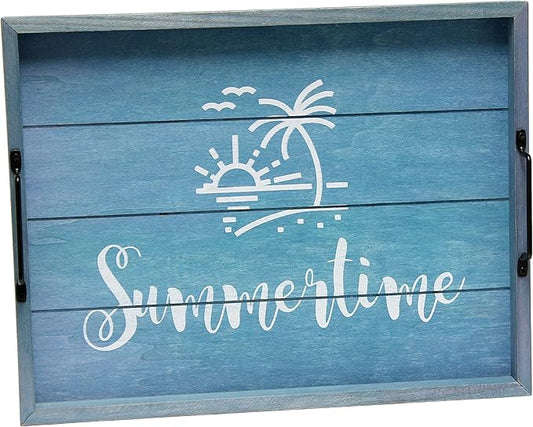 Elegant Designs Decorative Wood Serving Tray w/Handles, 15.50'' x 12'', Summertime, Blue (HG2000-BST)
