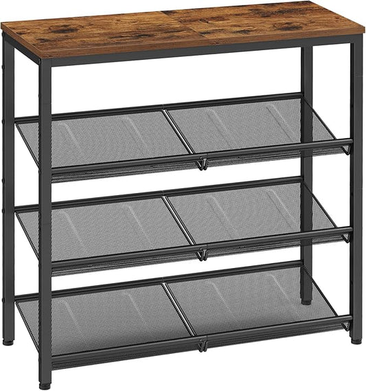 VASAGLE Shoe Rack for Entryway, 4-Tier Shoe Rack Organizer with Storage Shelves and Spacious Top, Freestanding, Adjustable, Industrial, Rustic Brown and Ink Black ULBS040B01