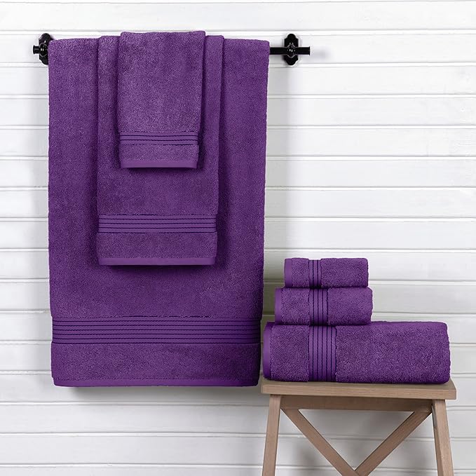 Elegant Comfort Premium Cotton 6-Piece Towel Set, Includes 2 Washcloths, 2 Hand Towels and 2 Bath Towels, 100% Turkish Cotton - Highly Absorbent and Super Soft Towels for Bathroom, Purple