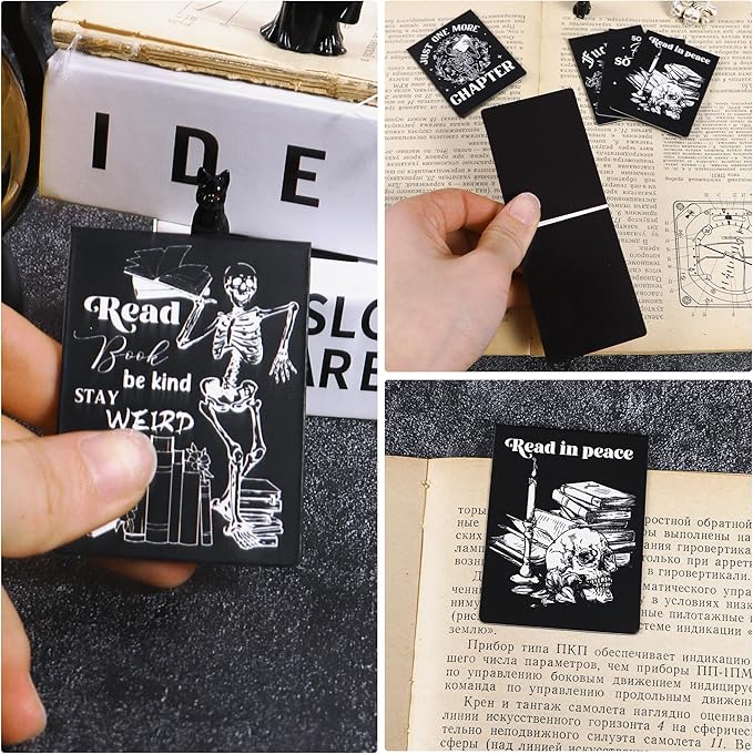 Gothic Skeleton Magnetic Bookmarks: 8 Pcs Horror Skull Magnet Book Markers Dark Romance Book Mark Clips for Reading, Gifts for Women Men Book Lovers Office School Supplies