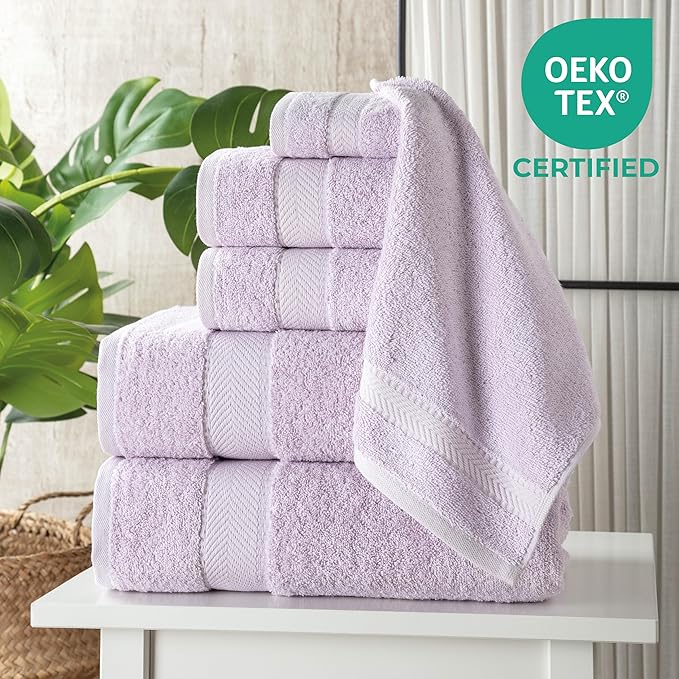 TEXTILOM 6 Pcs Bath Towel Set – Hotel and Spa Quality & Soft & Absorbent & Quick Dry Bath Towels for Bathroom –100% Turkish Cotton Bathroom Towels Set (2 Bath Towels,2 Hand Towels,2 Washcloths)-Lilac