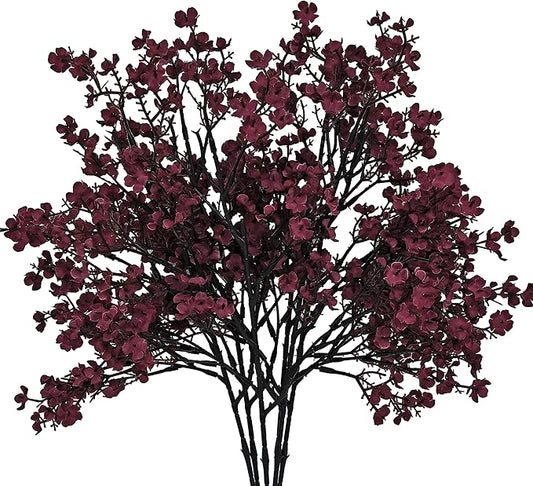 Mandy's Burgundy Artificial Baby’s Breath Flowers 6 Bundles Silk Gypsophila with Bendable Stems for Fall Centerpiece Wedding Decor and Table Arrangements