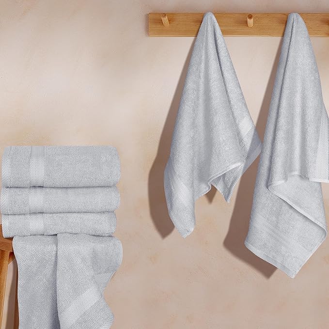 GLAMBURG Ultra Soft 6-Piece Hand Towel Set 16x28-100% Ringspun Cotton - Durable & Highly Absorbent Hand Towels - Ideal for use in Bathroom, Kitchen, Gym, Spa & General Cleaning - Light Grey