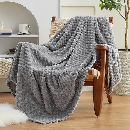 EXQ Home Fleece Throw Blanket for Couch or Bed - 3D Imitation Turtle Shell Jacquard Decorative Blankets - Cozy Soft Lightweight Fuzzy Flannel Blanket Suitable for All Seasons(50"×60",Light Grey)